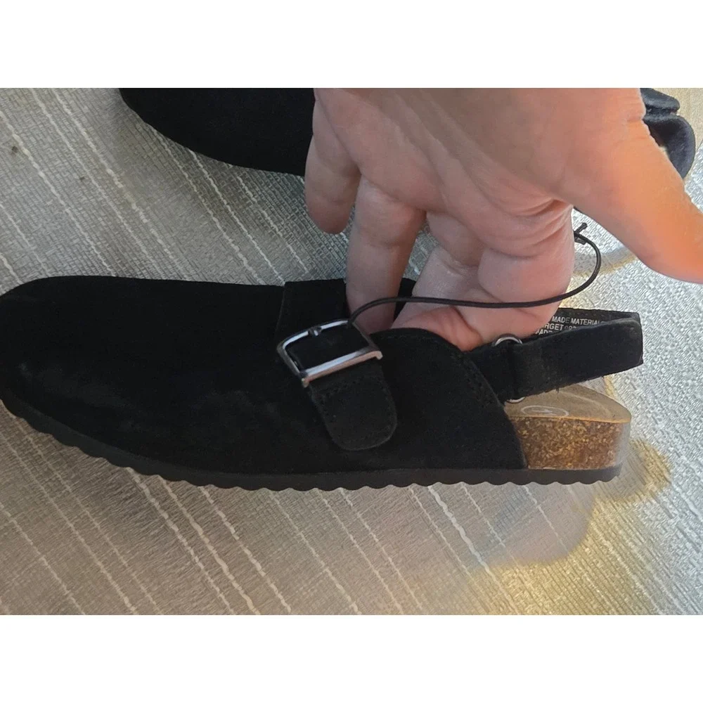 Cat & Jack Kids Berlin Clogs Black Faux Suede Slingback Sandals Size 11 NWT